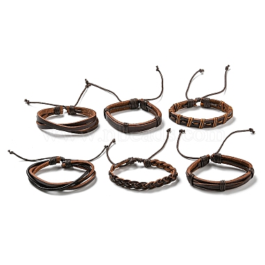 Bracelet à cordon en simili cuir tressé réglable de style 6pcs 6 serti de cordon ciré pour hommes(BJEW-F458-12)-2