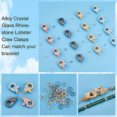 Elite 8Pcs 4 Colors Alloy Crystal Glass Rhinestone Lobster Claw Clasps with 40Pcs 4 Colors Iron Open Jump Rings(ALRI-PH0001-25)-6