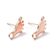 201 Stainless Steel Stud Earring Findings, with Horizontal Loop and 316 Stainless Steel Pin, Foot Print, Real Rose Gold Plated, 13x7.5mm, Hole: 1.8mm, Pin: 0.7mm(STAS-K241-13RG)
