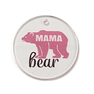 Mother's Day Opaque Acrylic Pendants, Flat Round with Word, Hot Pink, 45x3mm, Hole: 3.5mm(BACR-C001-02G)