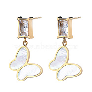 Stainless Steel Pave Clear Cubic Zirconia Stud Earrings, Butterfly Dangle Earrings for Women, Golden(NH7651-2)