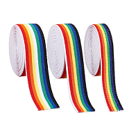 6 Yards 3 Style Flat Rainbow Color Polyester Elastic Cord/Band, Webbing Garment Sewing Accessories, Stripe Pattern, Mixed Color, 20~38mm, about 2 yards/style(EC-FG0001-01)