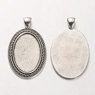 Tibetan Style Alloy Oval Pendant Cabochon Settings, Cadmium Free & Lead Free, Antique Silver, 47x29x2mm, Hole: 5x7mm, Tray: 20x30mm, about 156pcs/kg(PALLOY-J494-25AS)