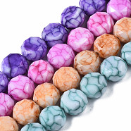 Opaque Baking Painted Glass Beads Strands, Imitation Stones, Faceted, Flat Round, Mixed Color, 12x8mm, Hole: 1.2mm, about 32pcs/strand, 14.57 inch(37cm)(EGLA-N006-024)