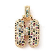 Brass Micro Pave Cubic Zirconia Pendants, Real 18K Gold Plated, Letter H, 22x16.5x6mm, Hole: 5x3mm(ZIRC-P121-01G-H)