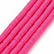 Handmade Polymer Clay Bead Strands, Heishi Beads, Disc/Flat Round, Deep Pink, 6x0.5~1mm, Hole: 2mm, about 320~447pcs/strand, 15.74 inch~16.92 inch(CLAY-T002-6mm-49)
