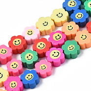 Handmade Polymer Clay Bead Strands, Flower with Smile, Mixed Color, 8~10x8~10x4~5mm, Hole: 1.2~1.6mm, about 38~40pcs/strand, 12.99 inch~15.94 inch(33~40.5cm)(CLAY-N006-73)