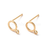 Brass Stud Earring Findings, with Loop, Raw(Unplated) Silver Pins and Plastic Protector, Ring, Real 18K Gold Plated, 8x6mm, Hole: 1mm, Pin: 0.7mm(KK-S348-115)