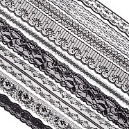 9 Styles Polyester Lace Trim, Flower Pattern, Black, 1/2~2 inch(14~52mm)(OCOR-GF0002-56)