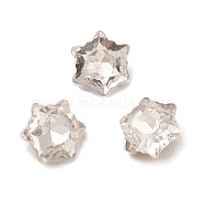 Glass Rhinestone Cabochons, Pointed Back & Back Plated, Faceted Snowflake, Clear, 8x7x3mm(GLAA-B012-23)