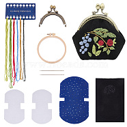 DIY Kiss Clasp Purse Making Kit, Including Plastic Cross Stitch Embroidery Hoops, Cotton Linen, Needle, Random Color Lining Cloth, Dark Blue, 249x150x0.2mm(DIY-WH0292-67B)