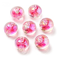 UV Plating Rainbow Iridescent Acrylic Beads, Two Tone Bead in Bead, Fruit, Deep Pink, 16x15.5x16.5mm, Hole: 3.5mm(OACR-A014-02D)