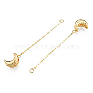 Brass Beads, with Chain and Jump Rings, Nickel Free, Moon, Real 18K Gold Plated, 62.5mm(KK-N233-434)