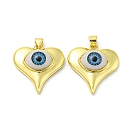 Real 18K Gold Plated Brass Pendants, with Acrylic, Heart with Evil Eye Charms, Sky Blue, 26.5x25x8mm, Hole: 5x3.5mm(KK-L209-003G-03)