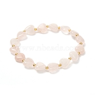 Heart Beads Stretch Bracelet for Girl Women, Natural Rose Quartz & Brass Beads Bracelet, Golden, Inner Diameter: 2-1/4 inch(5.7cm)(BJEW-JB06938-01)