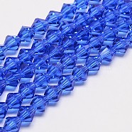 Imitate Austrian Crystal Bicone Glass Beads Strands, Grade AA, Faceted, Blue, 6x6mm, Hole: 1mm, about 46~48pcs/strand, 10.5 inch(GLAA-F029-6x6mm-08)