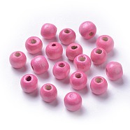 Dyed Natural Wood Beads, Round, Lead Free, Pink, 10x9mm, Hole: 3mm, about 3000pcs/1000g(WOOD-Q006-10mm-07-LF)