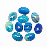 Natural Striped Agate/Banded Agate Cabochons, Dyed, Oval, Dodger Blue, 25x18x6~7mm(G-R415-18x25-12)