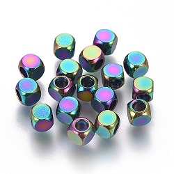 Ion Plating(IP) 304 Stainless Steel Beads, Cube, Rainbow Color, 4x4x4mm, Hole: 2.5mm(STAS-G170-36M-4mm)