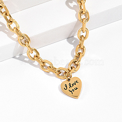 Heart with Word I Love You Stainless Steel Heart Pendant Necklaces, Real 18K Gold Plated, 15.75 inch(40cm)(LE0523-1)