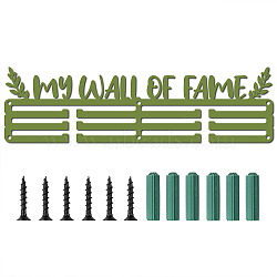 Iron Medal Holder Frame, Medals Display Hanger Rack, with Screws, Rectangle with Word My Wall Of Fame, Olive Drab, 112x400mm(ODIS-WH0031-017)