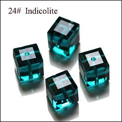 Imitation Austrian Crystal Beads, Grade AAA, Faceted, Cube, Dark Cyan, 5~5.5x5~5.5x5~5.5mm(size within the error range of 0.5~1mm), Hole: 0.7~0.9mm(SWAR-F074-6x6mm-24)