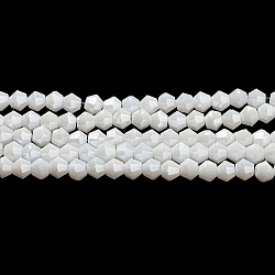 Opaque Solid Color Electroplate Glass Beads Strands, Pearl Luster Plated, Faceted, Bicone, White, 4x4mm, Hole: 0.8mm, about 87~98pcs/strand, 12.76~14.61 inch(32.4~37.1cm)(GLAA-F029-P4mm-C15)