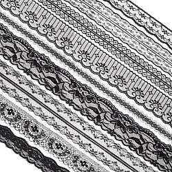 9 Styles Polyester Lace Trim, Flower Pattern, Black, 1/2~2 inch(14~52mm)(OCOR-GF0002-56)