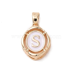 304 Stainless Steel Enamel Pendants, Oval with Letter, Golden, White, Letter.S, 15.5x11.5x4mm, Hole: 4.5x2.5mm(STAS-H174-03S)