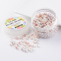 Glass Pearl Bead Sets, Barely Pink Mix, Eco-Friendly, Round, Dyed  , Mixed Color, 6mm, Hole: 0.7~1.1mm, about 400pcs/box.(HY-JP0001-02-A)