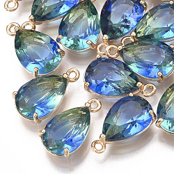 Glass Pendants, with Brass Findings, Faceted, teardrop, Golden, Colorful, 18x10x6mm, Hole: 1.5mm(GLAA-S179-01B-09)
