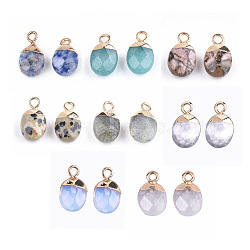 Electroplate Natural & Synthetic Gemstone Charms, with Iron Findings, Faceted, Oval, Golden, 14~15x8x5~5.5mm, Hole: 1.8mm(G-S344-09-M)