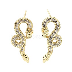 Rack Plating Brass Micro Pave Cubic Zirconia Stud Earring, Cadmium Free & Lead Free, Long-Lasting Plated, Dragon, Real 18K Gold Plated, 27x12.5mm(EJEW-C086-01G)