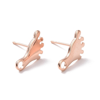 201 Stainless Steel Stud Earring Findings, with Horizontal Loop and 316 Stainless Steel Pin, Foot Print, Real Rose Gold Plated, 13x7.5mm, Hole: 1.8mm, Pin: 0.7mm