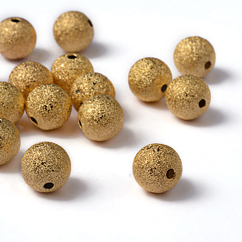 Brass Textured Beads, Round, Golden Color, 10mm, hole: 1.8mm
