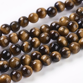 Natural Tiger Eye Beads Strands, Round, 4mm, Hole: 1mm, about 45pcs/strand, 8 inch
