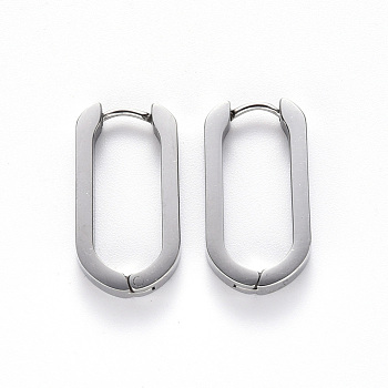304 Stainless Steel Huggie Hoop Earrings, Oval, Stainless Steel Color, 21x12x3mm, Pin: 1mm