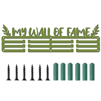 Iron Medal Holder Frame, Medals Display Hanger Rack, with Screws, Rectangle with Word My Wall Of Fame, Olive Drab, 112x400mm
