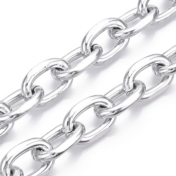 Aluminum Faceted Cable Chain, Diamond Cut Oval Link Chains, Unwelded, Silver, 21x12.5x3.5mm