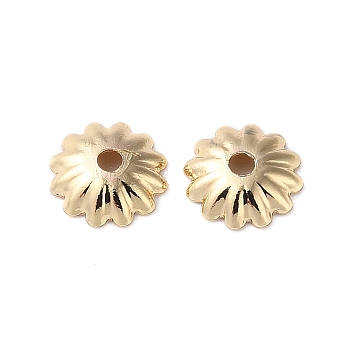 Brass Bead Caps, 12-Petal Flower, Real 14K Gold Plated, 6x6x1.5mm, Hole: 1.2mm