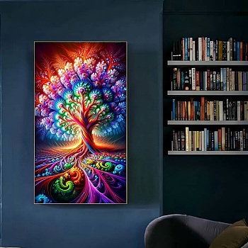 DIY Diamond Painting Stickers Kits For Kids, including Resin Rhinestone, Diamond Sticky Pen, Tray Plate, Glue Clay, Tree of Life, 700x400x0.2mm, Resin Rhinestone: 2.5x1mm, 26 color, 1bag/color, 26bags