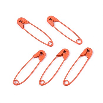 Spray Painted Iron Safety Pins, Cadmium Free & Nickel Free & Lead Free, Coral, 30~31x7x2.5mm