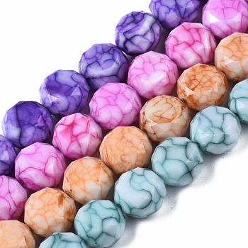 Opaque Baking Painted Glass Beads Strands, Imitation Stones, Faceted, Flat Round, Mixed Color, 12x8mm, Hole: 1.2mm, about 32pcs/strand, 14.57 inch(37cm)