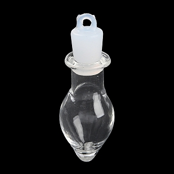 Clear Glass Wishing Bottle Pendants, with Plastic Seal Plug, Teardrop, 40x14mm, Hole: 2mm