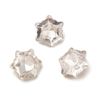 Glass Rhinestone Cabochons, Pointed Back & Back Plated, Faceted Snowflake, Clear, 8x7x3mm