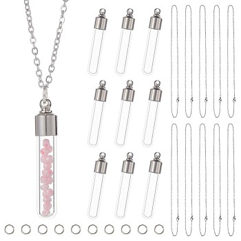 DIY Blank Wish Bottle Necklace Making Kit, Including Transparent Glass Bottle Pendant, 304 Stainless Steel Chain Necklaces, Stainless Steel, 20Pcs/box