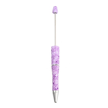 Valentine's Day Theme Heart Pattern Plastic with Iron Ball-Point Pen, Beadable Pen, for DIY Personalized Pen with Jewelry Beads, Lilac, 147x11.5mm