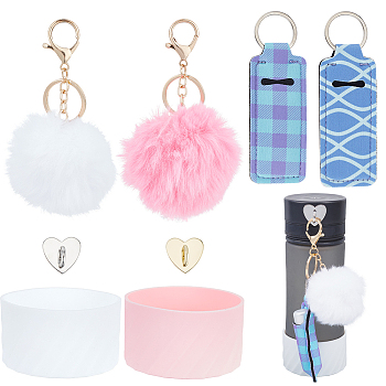 DIY Cup Bottle Accessory Kits, Including Pom Pom Ball & Polyester Pendant Keychain, Zinc Alloy Cell Phone Heart Holder Stand, Silicone Cup Bottom Sleeve Covers, Mixed Color, 8Pcs/bag