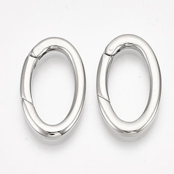 304 Stainless Steel Spring Gate Rings, Oval Rings, Stainless Steel Color, 28x16x3mm, Inner Diameter: 21x10mm
