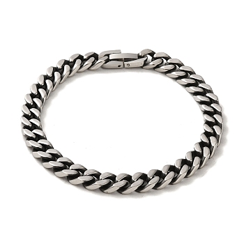 304 Stainless Steel Cuban Link Chain Bracelets for Women Men, Antique Silver, 8-1/8 inch(20.5cm), Link: 7x10x2mm